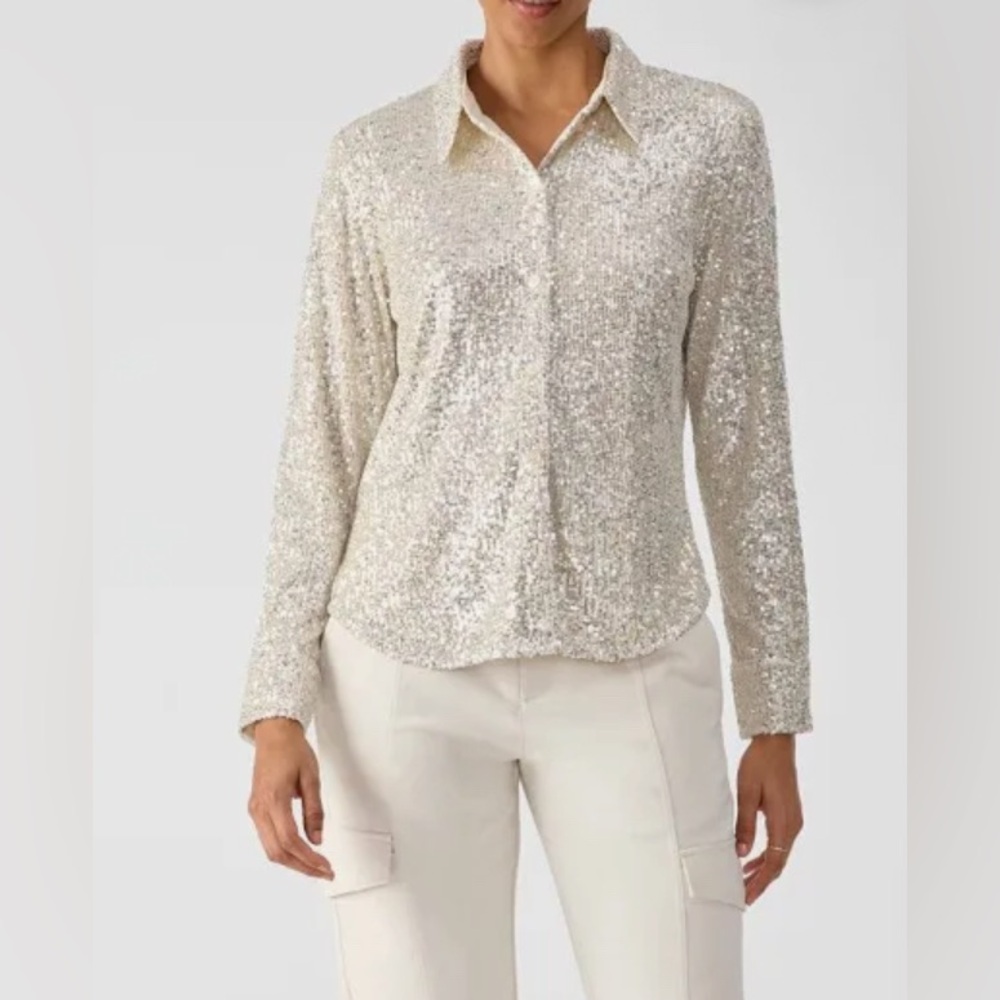 Sanctuary Radiant Sequin Button-Up Shirt - Champagne